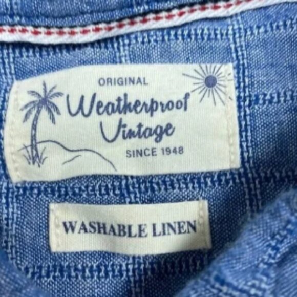 Weatherproof Vintage Blue Button-Down Shirt XL Linen Blend Casual Shirt a0989 - Picture 2 of 5